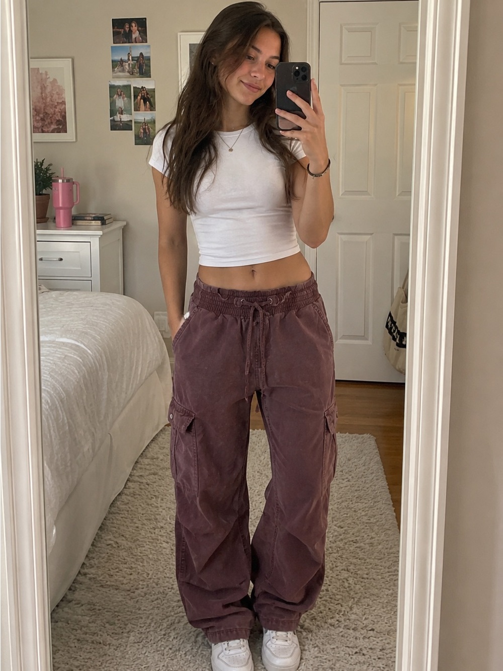 Abercrombie & Fitch Cargo Joggers Plum Burgundy‎ Paperbag Waist XS Utility Pants